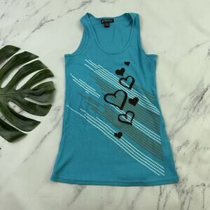 Self Esteem Womens Vintage Y2k Tank Top Size XL Blue Brown Heart Print Ribbed